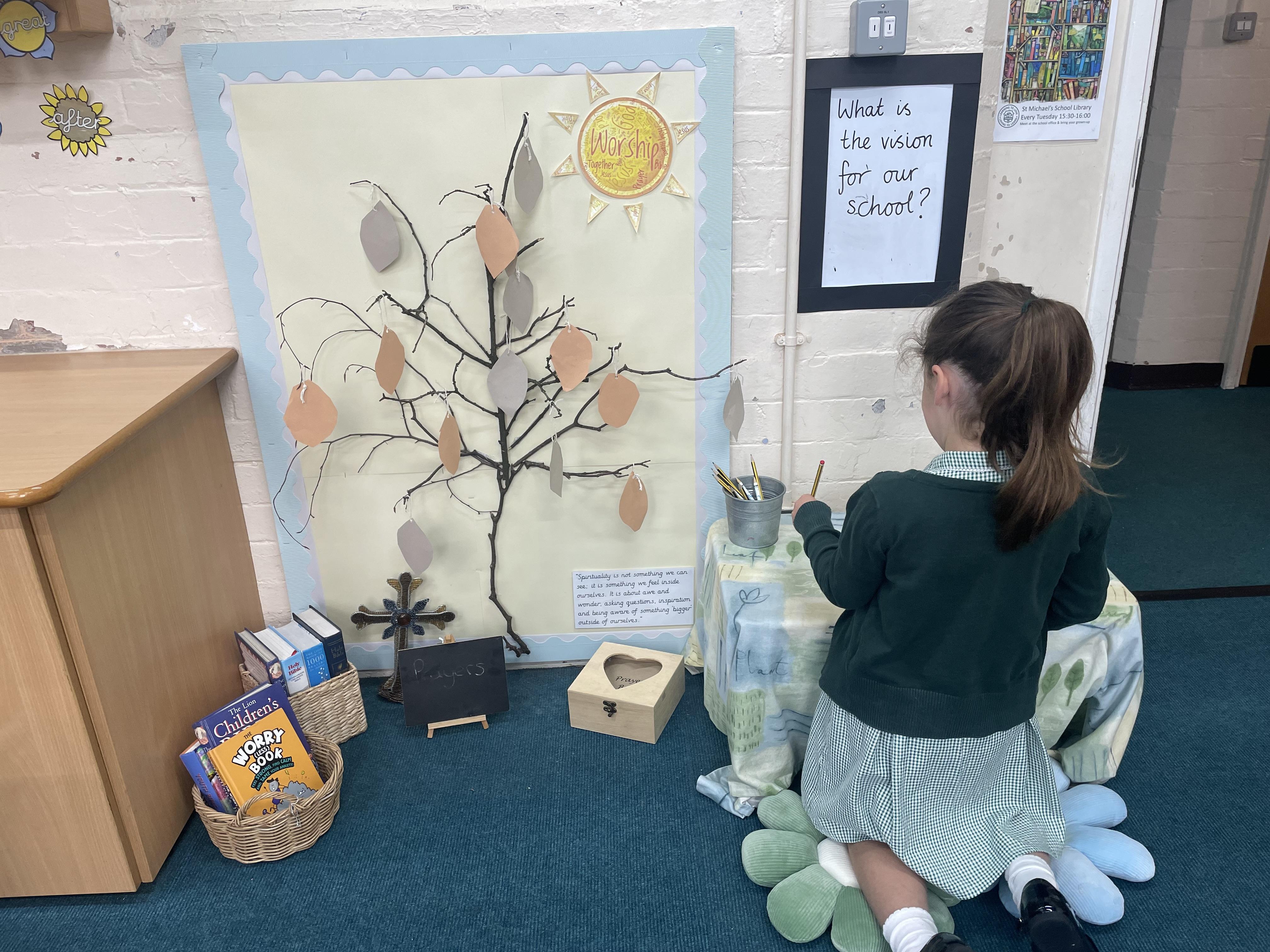 Our new reflection area with prayer tree.